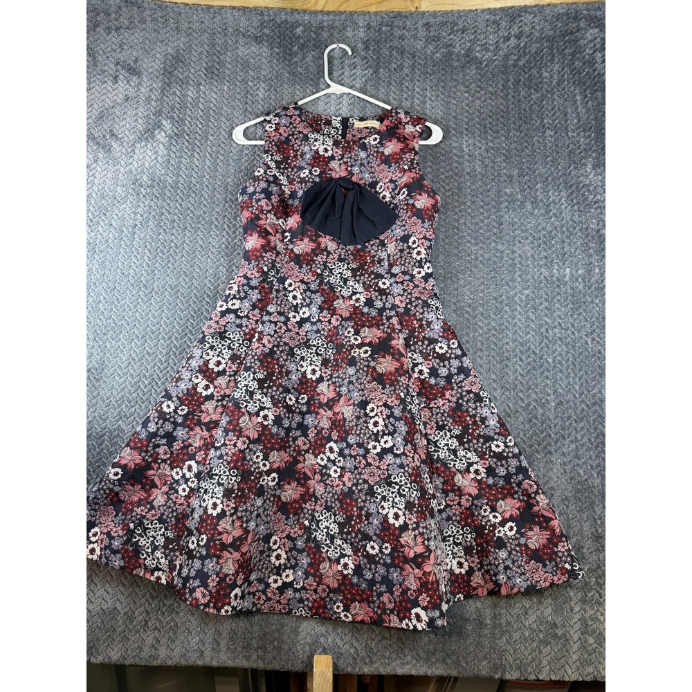 Tory Burch Fit & Flare Dress Womens 00 Multicolor Floral Jacquard Bow Sleeveless